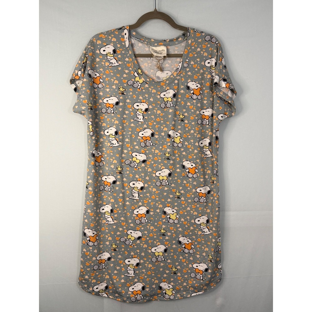 Munki Munki Peanuts Nightgown Womens Medium Blue Snoopy Woodstock Heart Print
